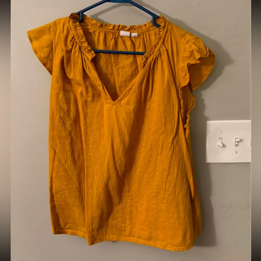 Women's Mustard Yellow Ruffle Sleeve Top